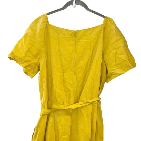Ann Taylor Lyocell Linen Blend Wide Leg Jumpsuit Belted Buttons Solid Yellow 10 - Picture 5 of 8